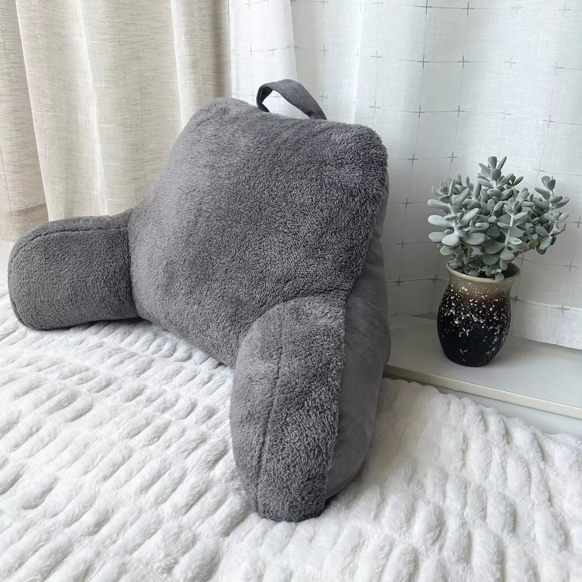 aux Shearling Bed Rest Pillow Gray - Room Essentials™ Supportive Backrest for Dorm, Hypoallergenic Fill